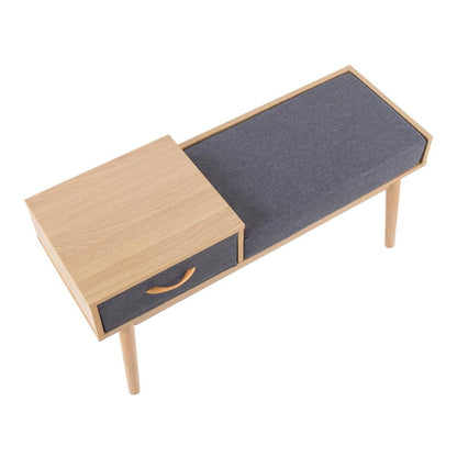 Natural Wood, Grey Fabric Telephone Bench