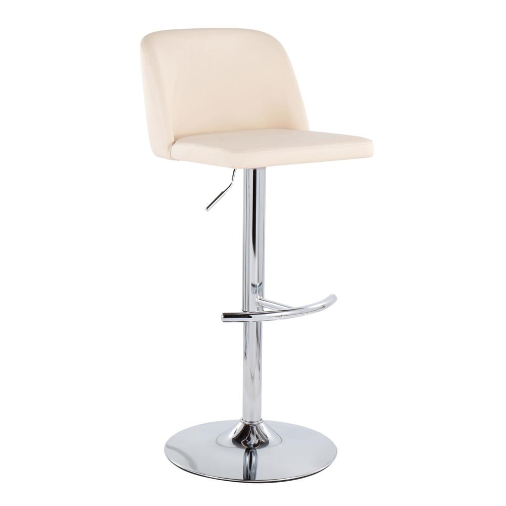 Chrome, Cream PU Toriano Adjustable Bar Stool - Set of 2