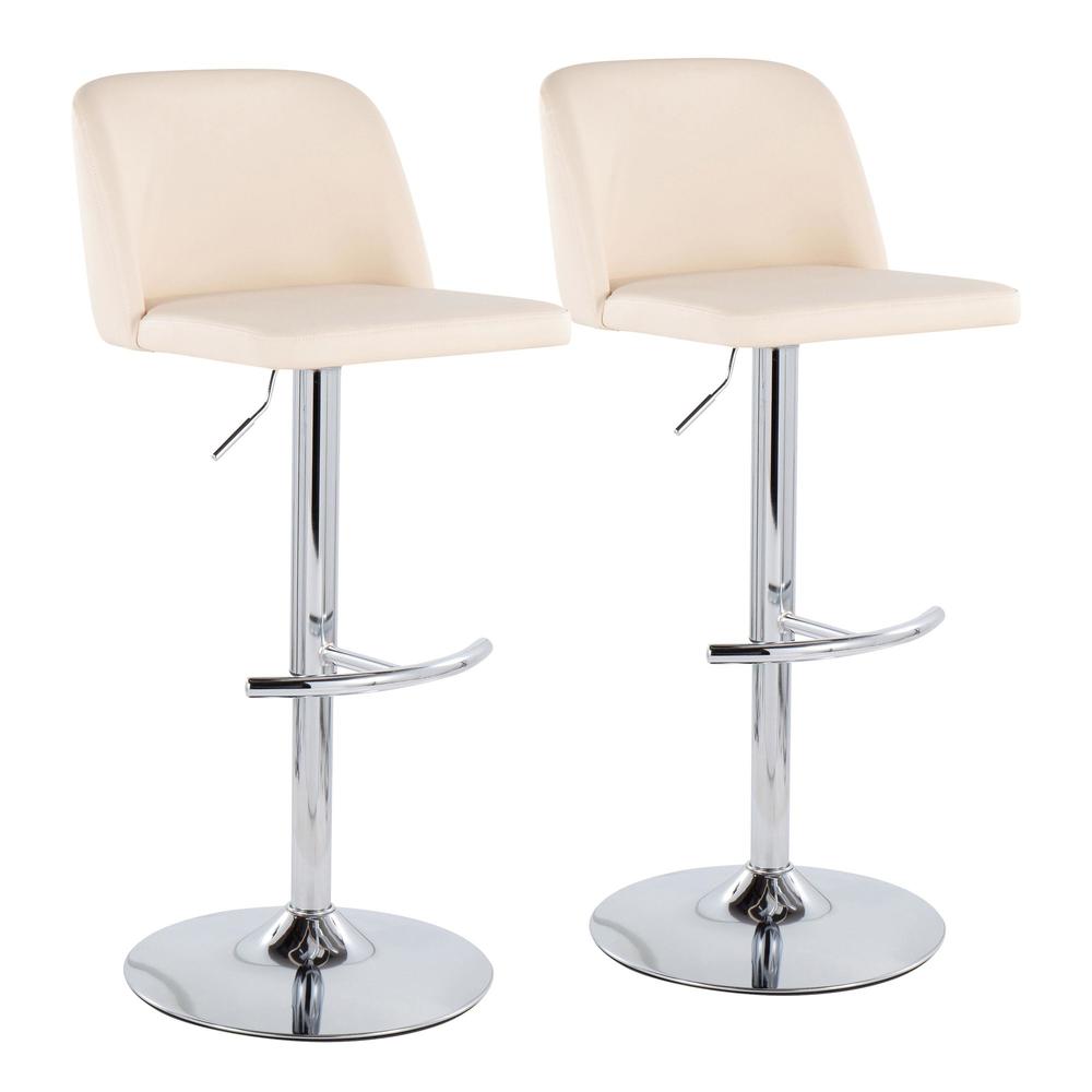 Chrome, Cream PU Toriano Adjustable Bar Stool - Set of 2
