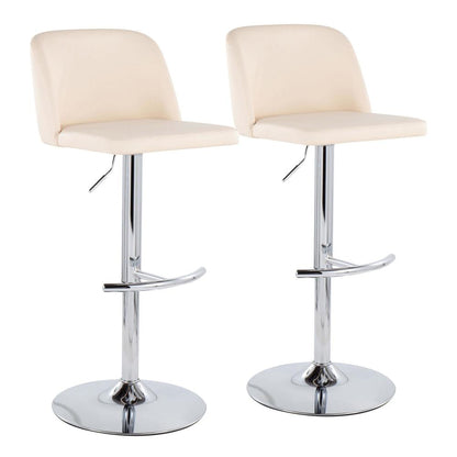 Chrome, Cream PU Toriano Adjustable Bar Stool - Set of 2