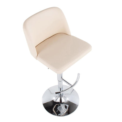 Chrome, Cream PU Toriano Adjustable Bar Stool - Set of 2