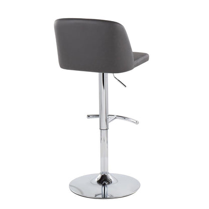 Chrome, Grey PU Toriano Adjustable Bar Stool - Set of 2