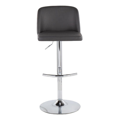 Chrome, Grey PU Toriano Adjustable Bar Stool - Set of 2
