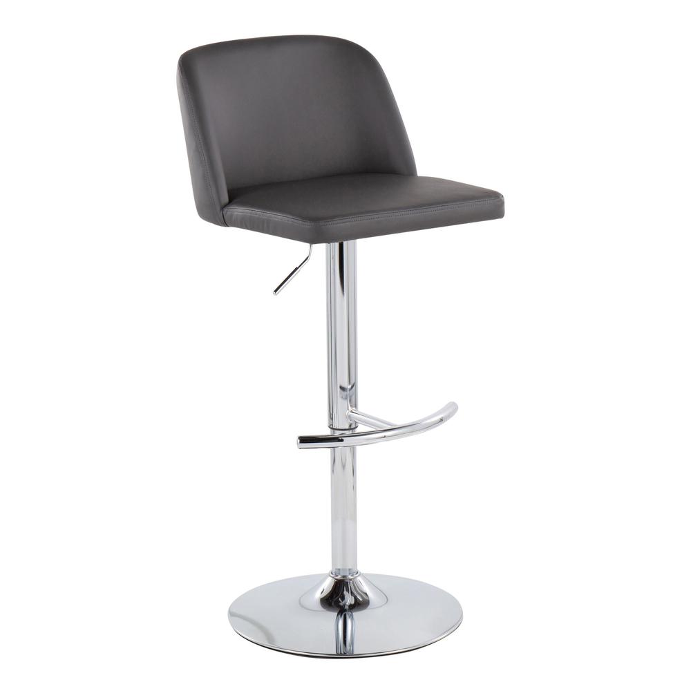 Chrome, Grey PU Toriano Adjustable Bar Stool - Set of 2