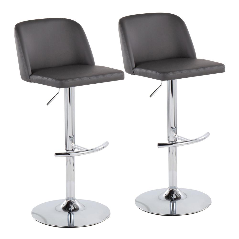 Chrome, Grey PU Toriano Adjustable Bar Stool - Set of 2