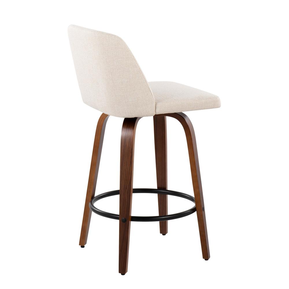 Walnut Wood, Cream Noise Fabric, Black Steel Toriano Counter Stool - Set of 2