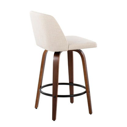 Walnut Wood, Cream Noise Fabric, Black Steel Toriano Counter Stool - Set of 2