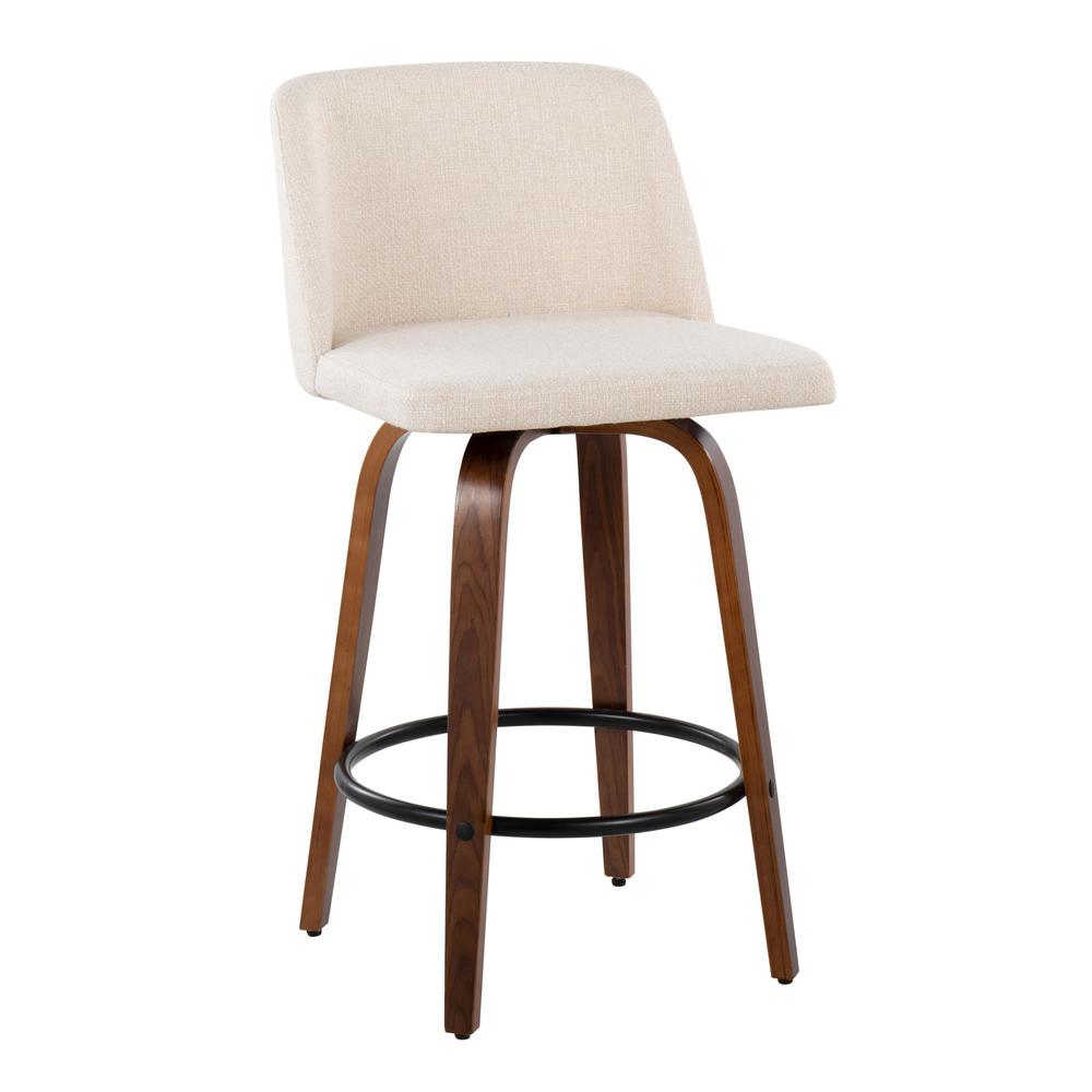 Walnut Wood, Cream Noise Fabric, Black Steel Toriano Counter Stool - Set of 2