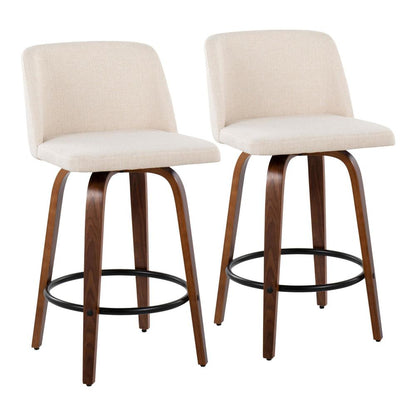 Walnut Wood, Cream Noise Fabric, Black Steel Toriano Counter Stool - Set of 2