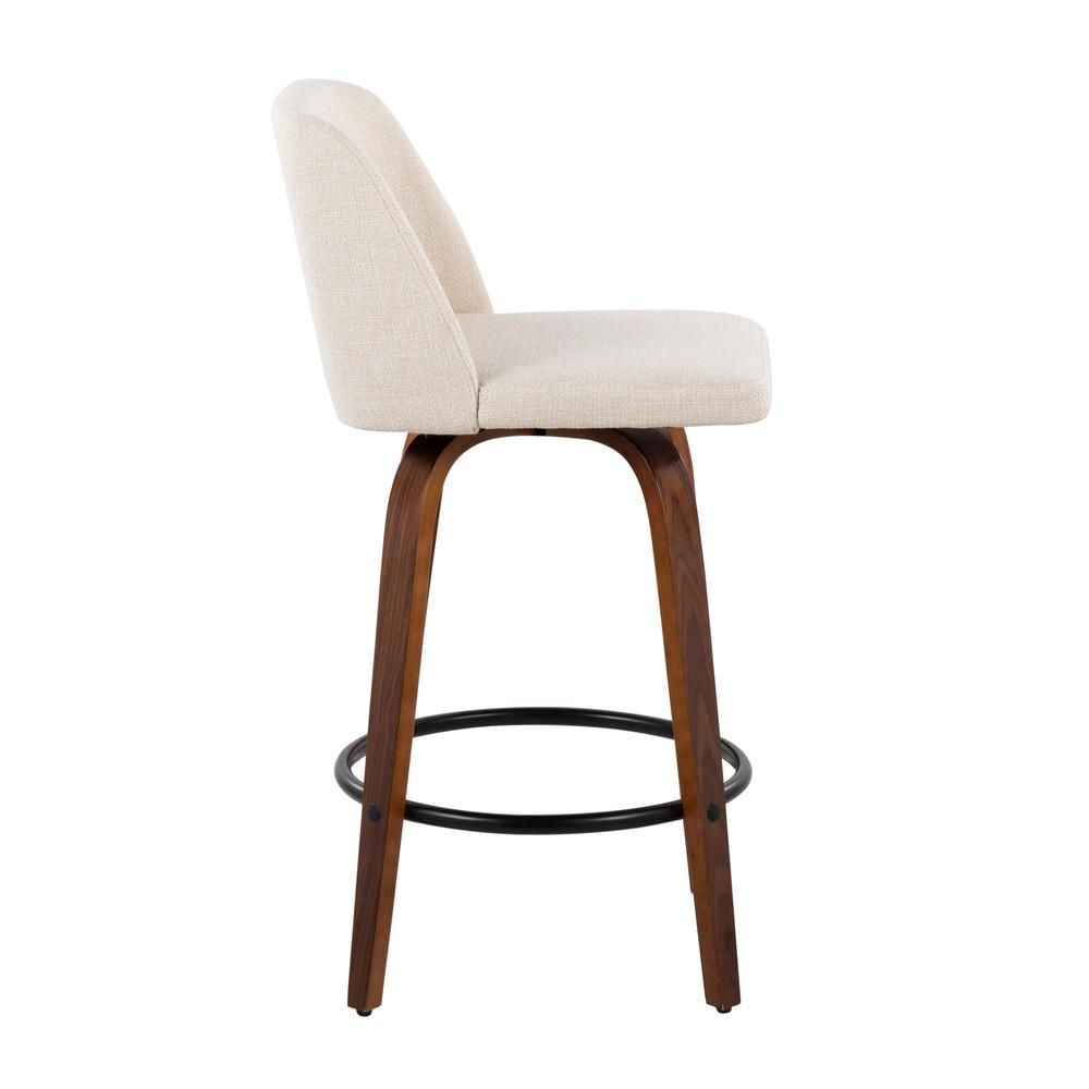 Walnut Wood, Cream Noise Fabric, Black Steel Toriano Counter Stool - Set of 2