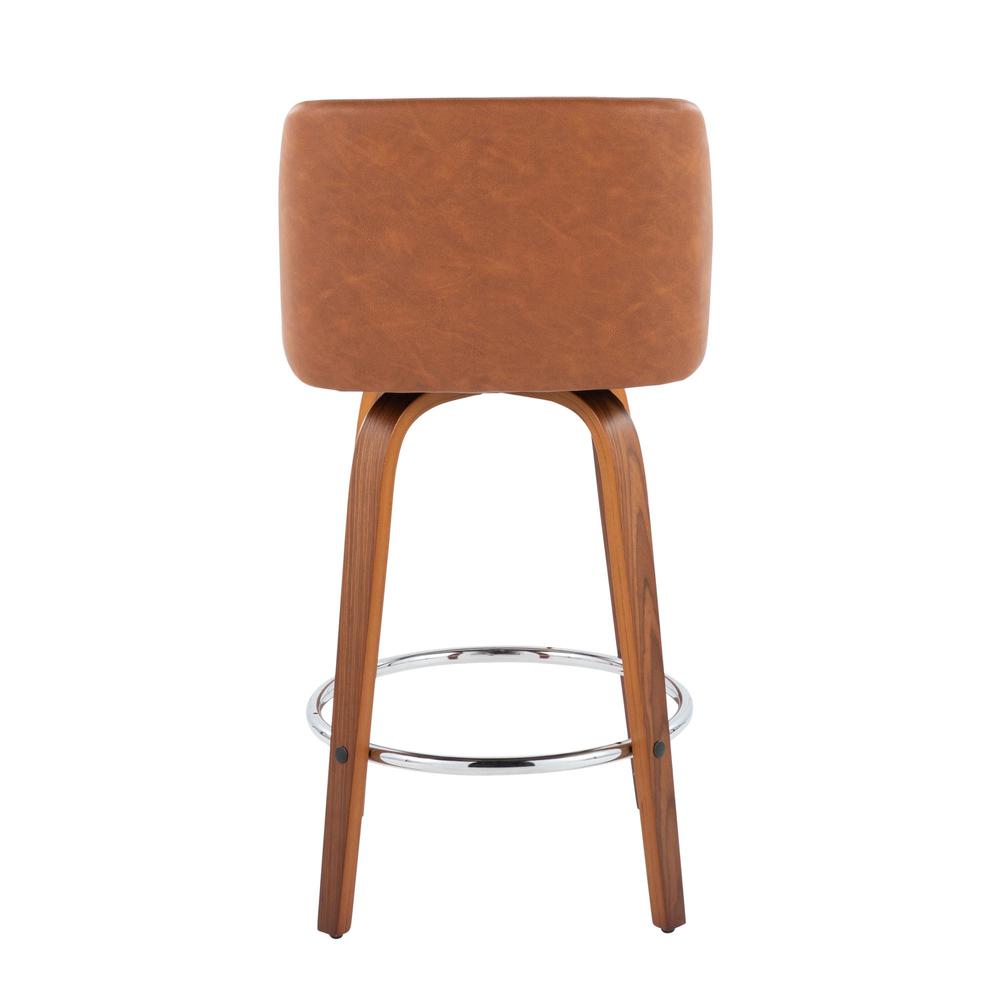 Walnut Wood, Camel PU, Chrome Toriano 26" Counter Stool - Set of 2