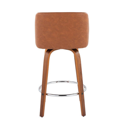 Walnut Wood, Camel PU, Chrome Toriano 26" Counter Stool - Set of 2