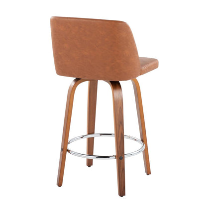 Walnut Wood, Camel PU, Chrome Toriano 26" Counter Stool - Set of 2