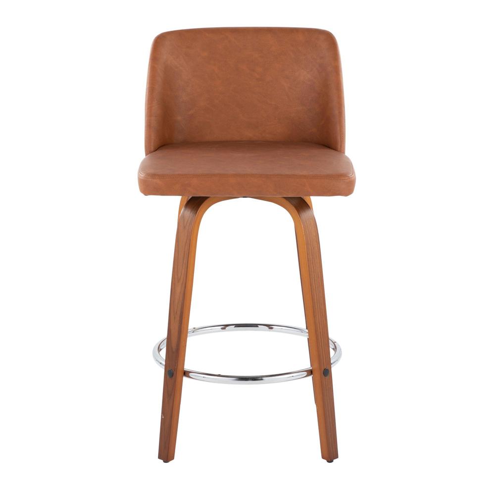Walnut Wood, Camel PU, Chrome Toriano 26" Counter Stool - Set of 2