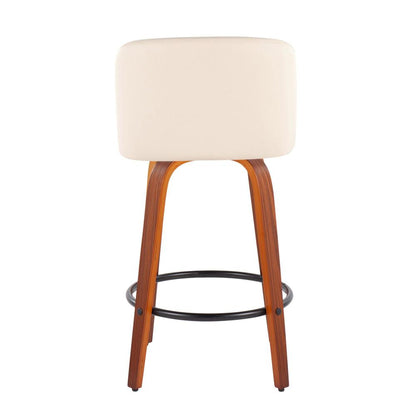 Walnut Wood, Cream PU, Black Steel Toriano Fixed-Height Counter Stool - Set of 2