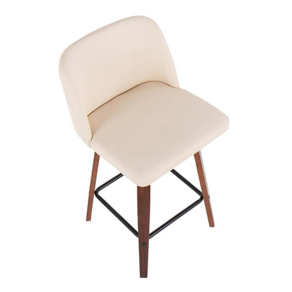Walnut Wood, Cream PU, Black Steel Toriano Fixed-Height Counter Stool - Set of 2