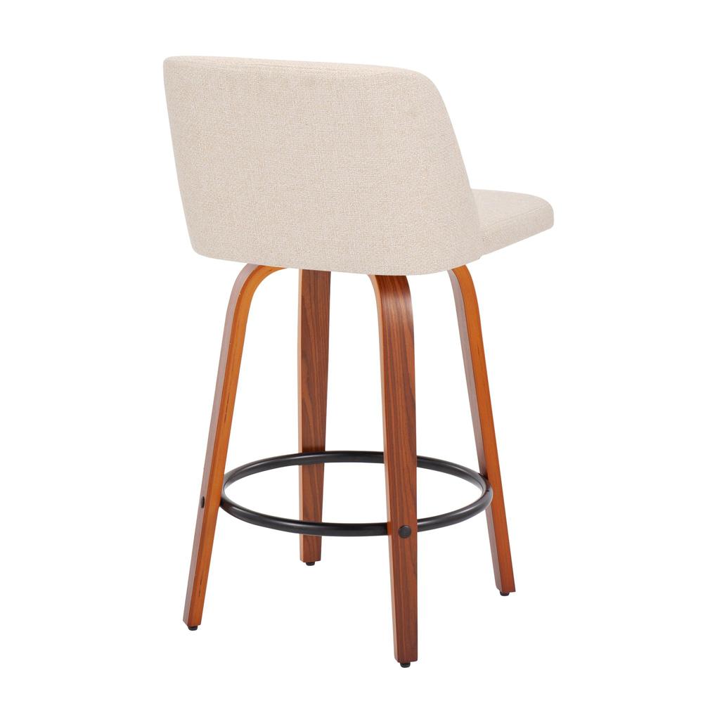 Walnut Wood, Cream Noise Fabric, Black Steel Toriano Counter Stool - Set of 2