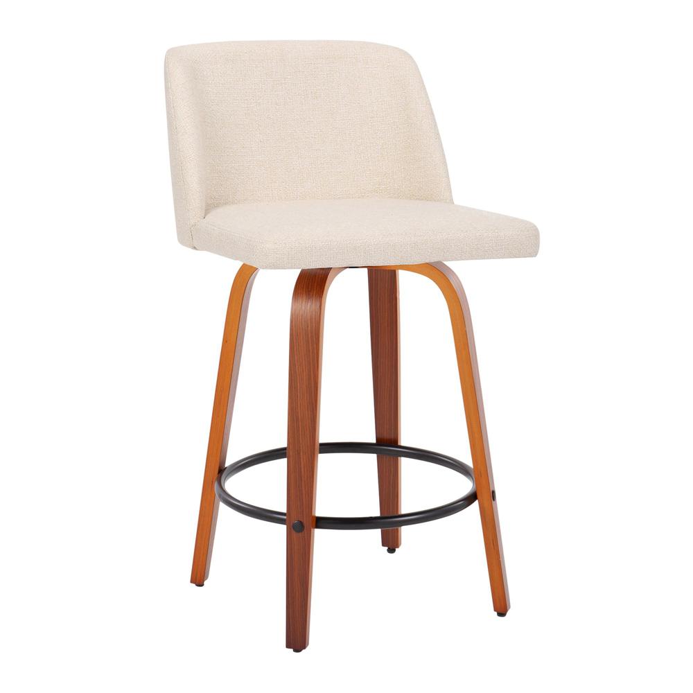 Walnut Wood, Cream Noise Fabric, Black Steel Toriano Counter Stool - Set of 2