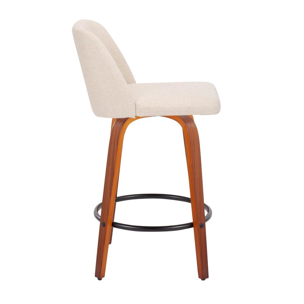 Walnut Wood, Cream Noise Fabric, Black Steel Toriano Counter Stool - Set of 2