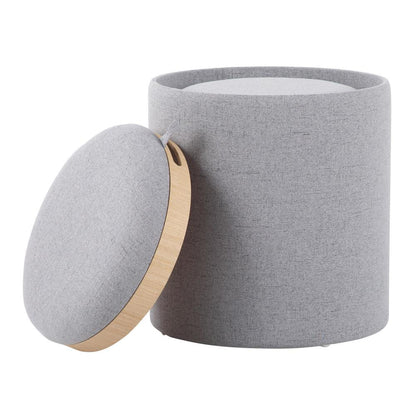 Grey Fabric, Natural Wood Tray Nesting Ottoman Set