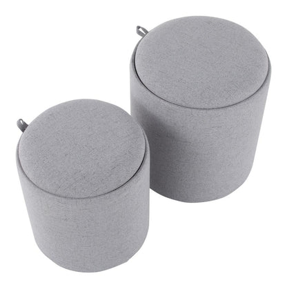 Grey Fabric, Natural Wood Tray Nesting Ottoman Set