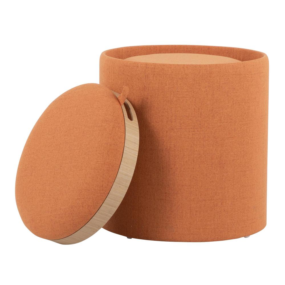 Orange Fabric, Natural Wood Tray Nesting Ottoman Set