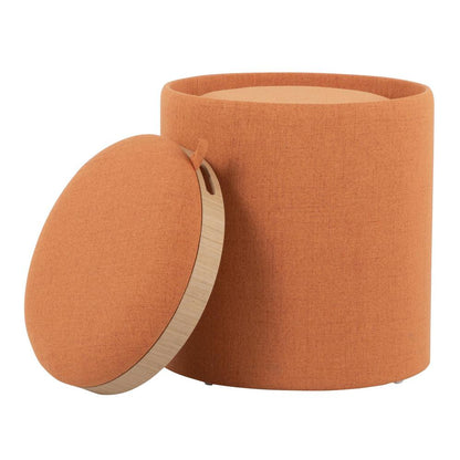 Orange Fabric, Natural Wood Tray Nesting Ottoman Set