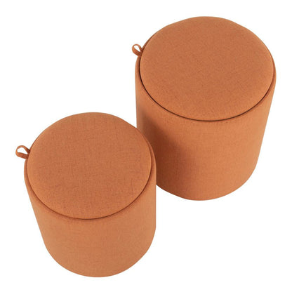 Orange Fabric, Natural Wood Tray Nesting Ottoman Set