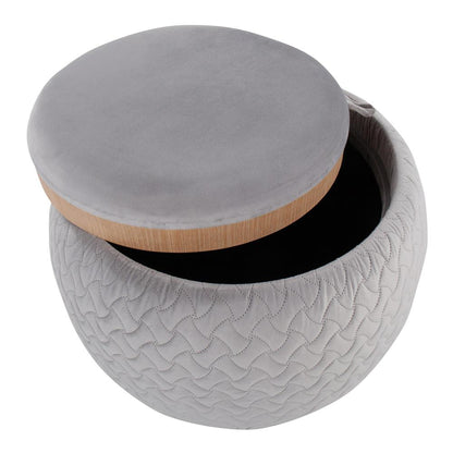 Silver Velvet, Natural Wood Tray Pouf