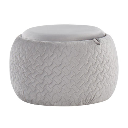 Silver Velvet, Natural Wood Tray Pouf
