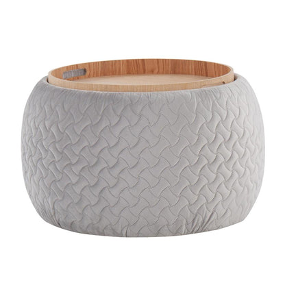 Silver Velvet, Natural Wood Tray Pouf