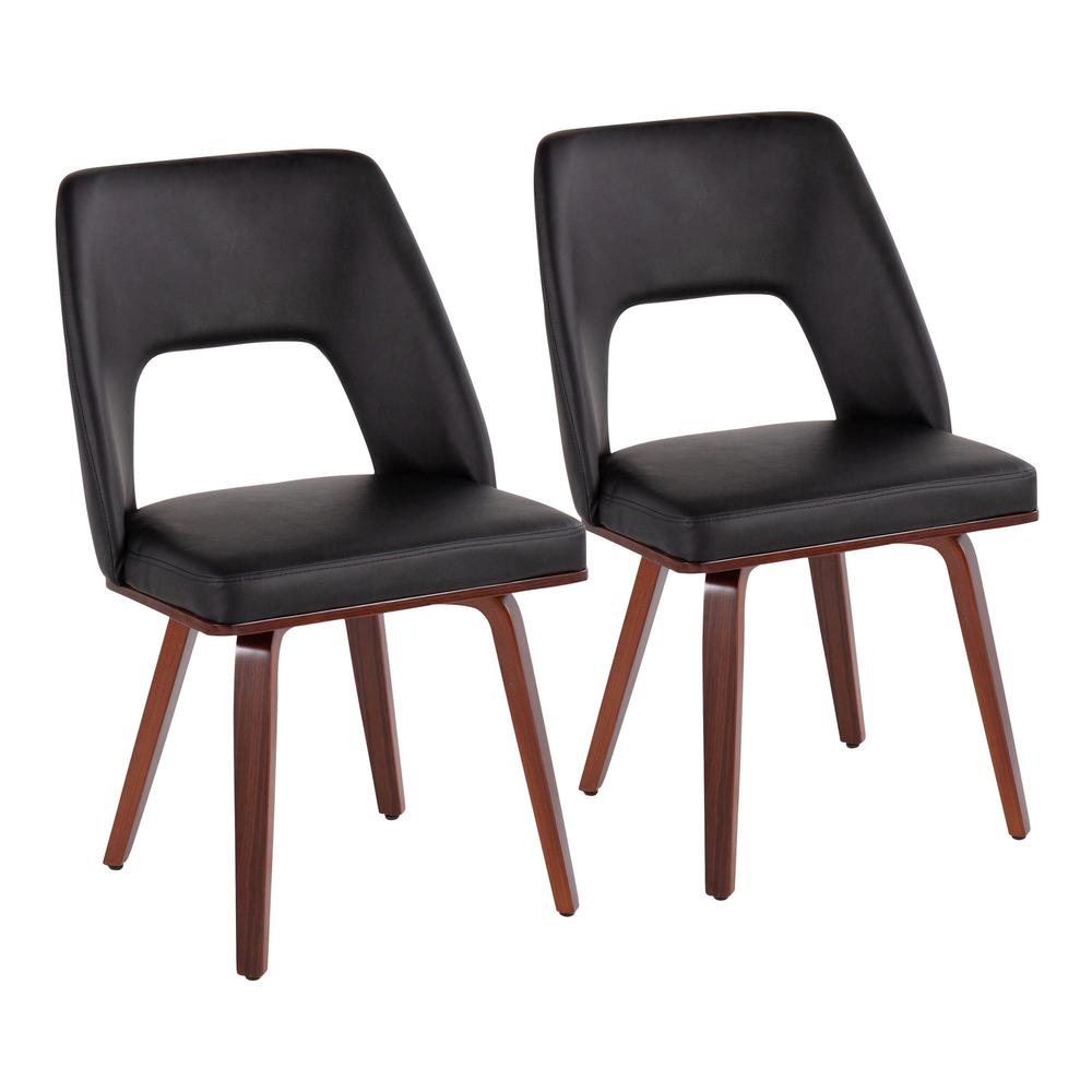 Walnut Bamboo, Black PU Triad Upholstered Chair - Set of 2