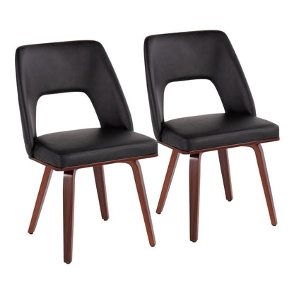 Walnut Bamboo, Black PU Triad Upholstered Chair - Set of 2