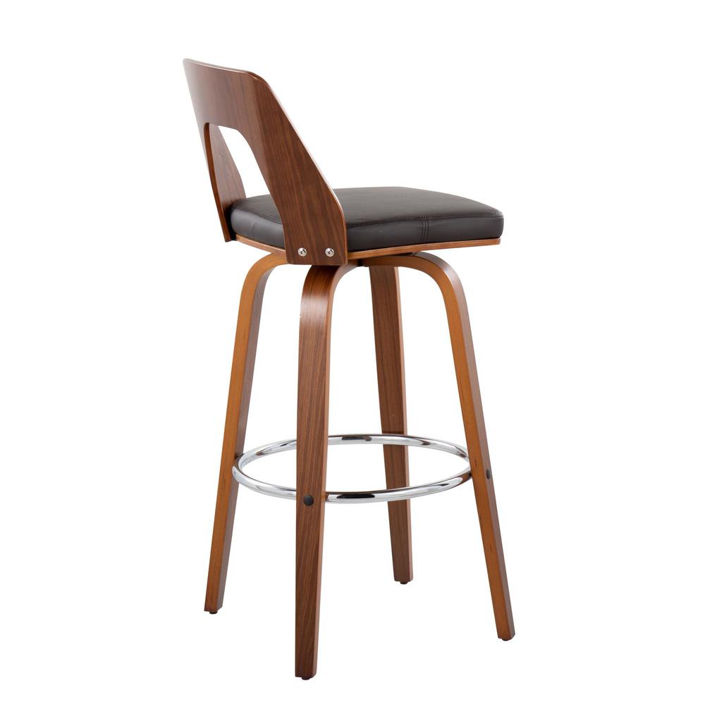 Walnut Wood, Brown PU, Chrome Trilogy 30" Barstool - Set of 2