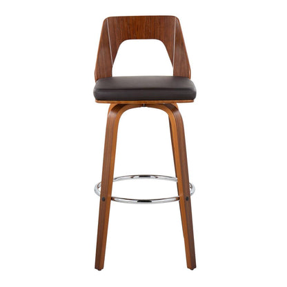 Walnut Wood, Brown PU, Chrome Trilogy 30" Barstool - Set of 2