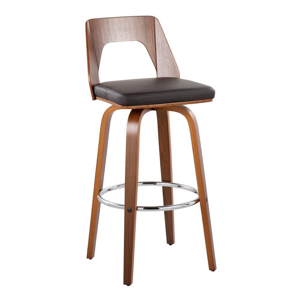 Walnut Wood, Brown PU, Chrome Trilogy 30" Barstool - Set of 2