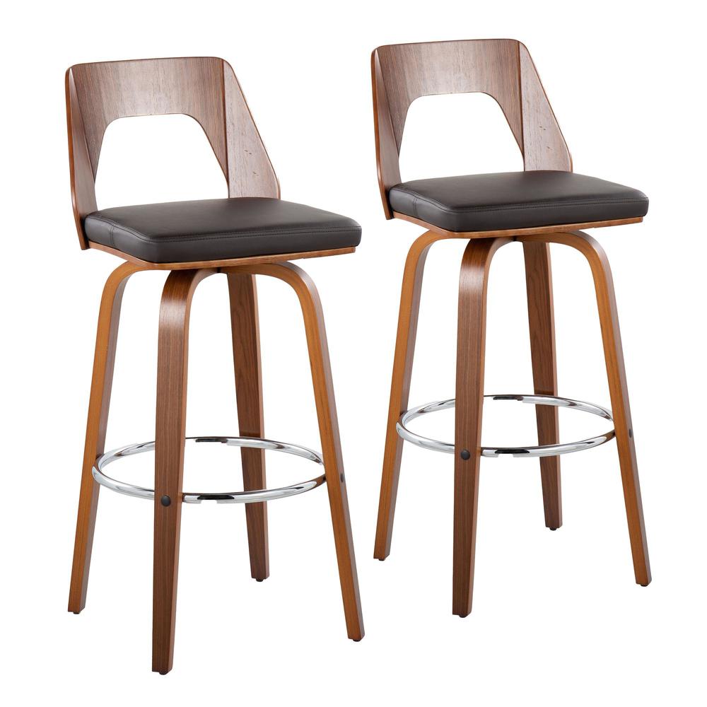 Walnut Wood, Brown PU, Chrome Trilogy 30" Barstool - Set of 2
