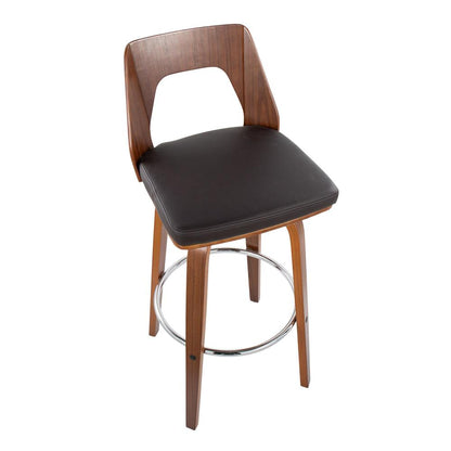 Walnut Wood, Brown PU, Chrome Trilogy 30" Barstool - Set of 2