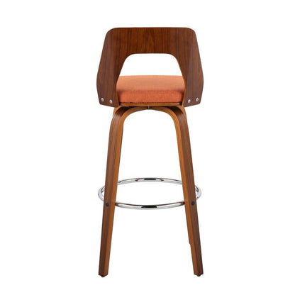 Walnut Wood, Orange Fabric, Chrome Trilogy 30" Barstool - Set of 2