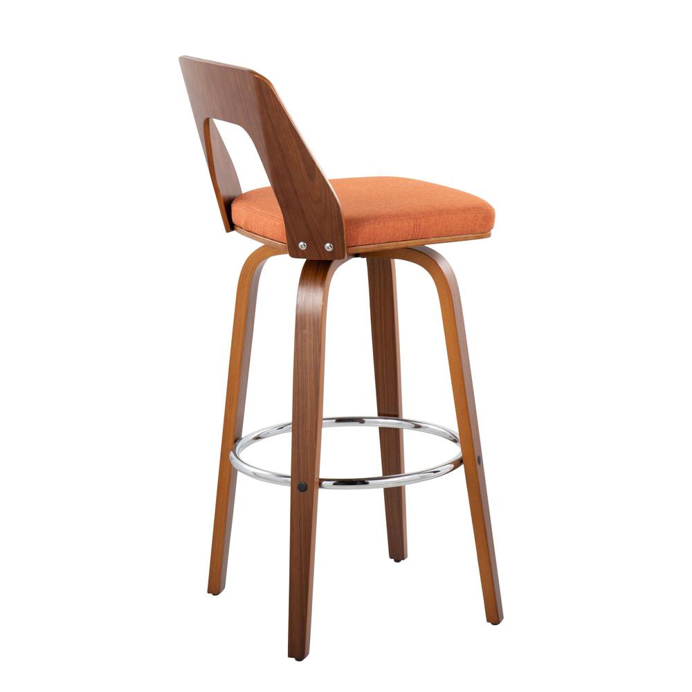 Walnut Wood, Orange Fabric, Chrome Trilogy 30" Barstool - Set of 2
