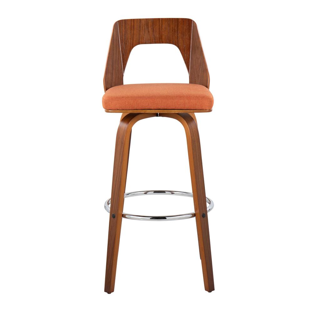 Walnut Wood, Orange Fabric, Chrome Trilogy 30" Barstool - Set of 2