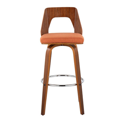 Walnut Wood, Orange Fabric, Chrome Trilogy 30" Barstool - Set of 2