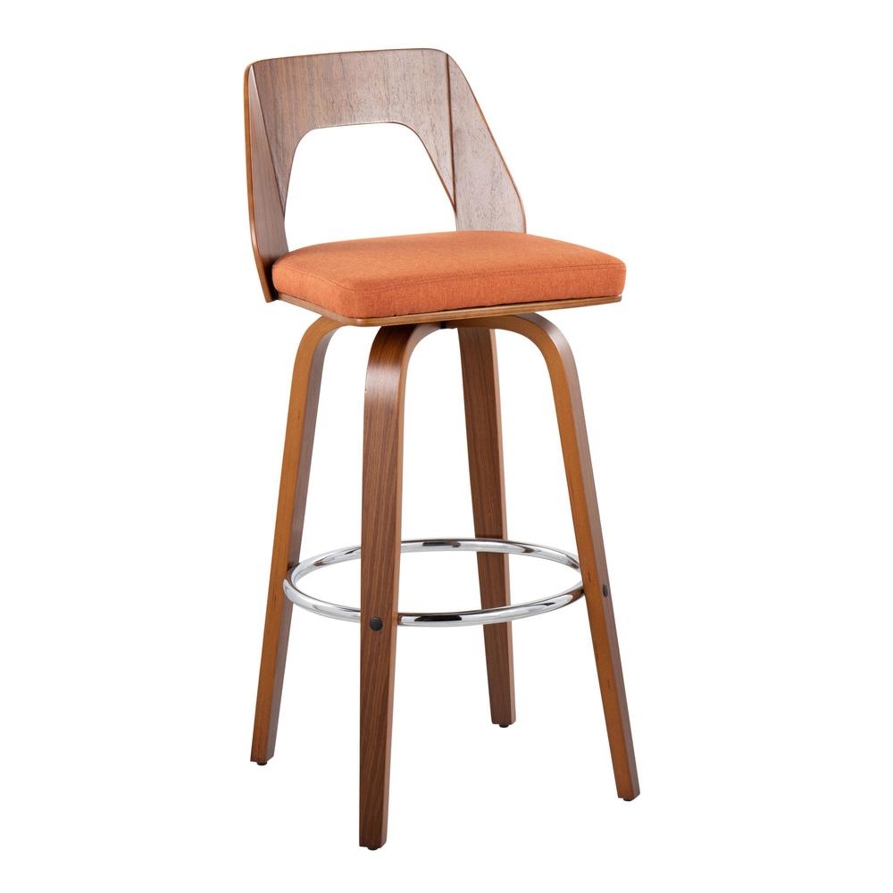 Walnut Wood, Orange Fabric, Chrome Trilogy 30" Barstool - Set of 2