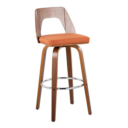 Walnut Wood, Orange Fabric, Chrome Trilogy 30" Barstool - Set of 2