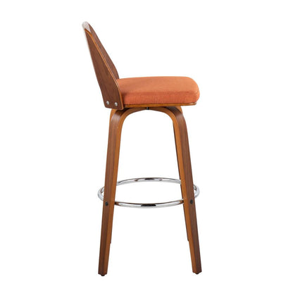 Walnut Wood, Orange Fabric, Chrome Trilogy 30" Barstool - Set of 2