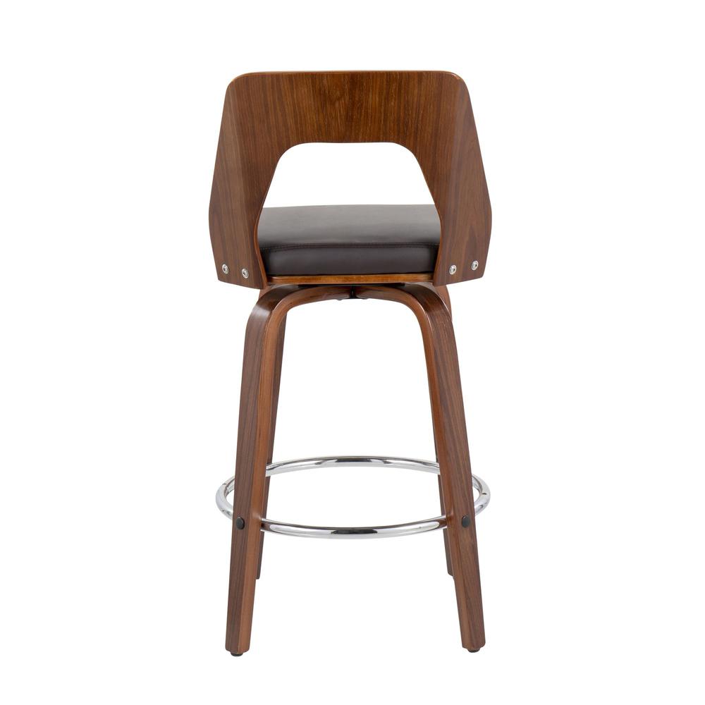 Walnut Wood, Brown PU, Chrome Trilogy 24" Counter Stool - Set of 2