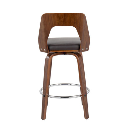 Walnut Wood, Brown PU, Chrome Trilogy 24" Counter Stool - Set of 2