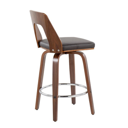 Walnut Wood, Brown PU, Chrome Trilogy 24" Counter Stool - Set of 2