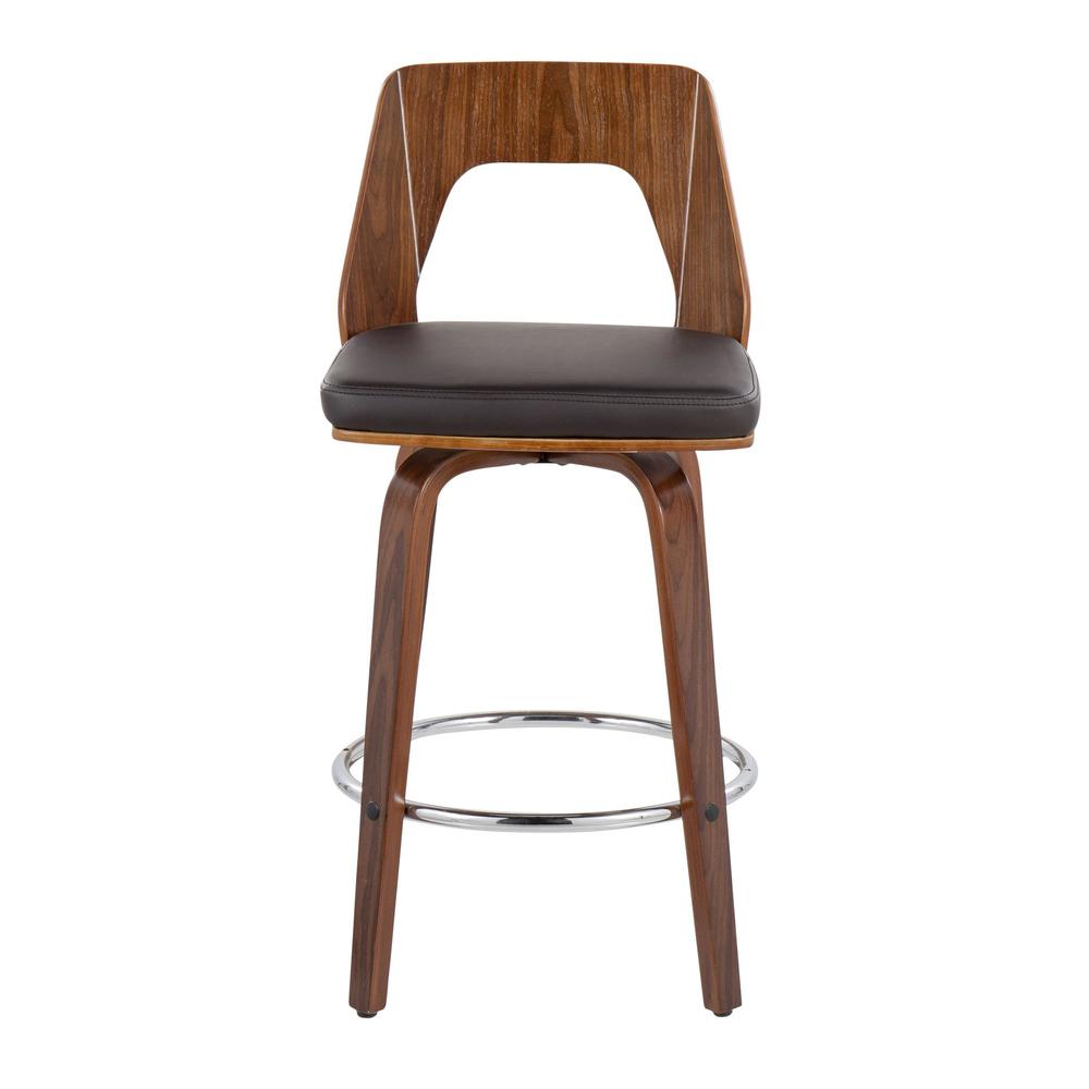 Walnut Wood, Brown PU, Chrome Trilogy 24" Counter Stool - Set of 2