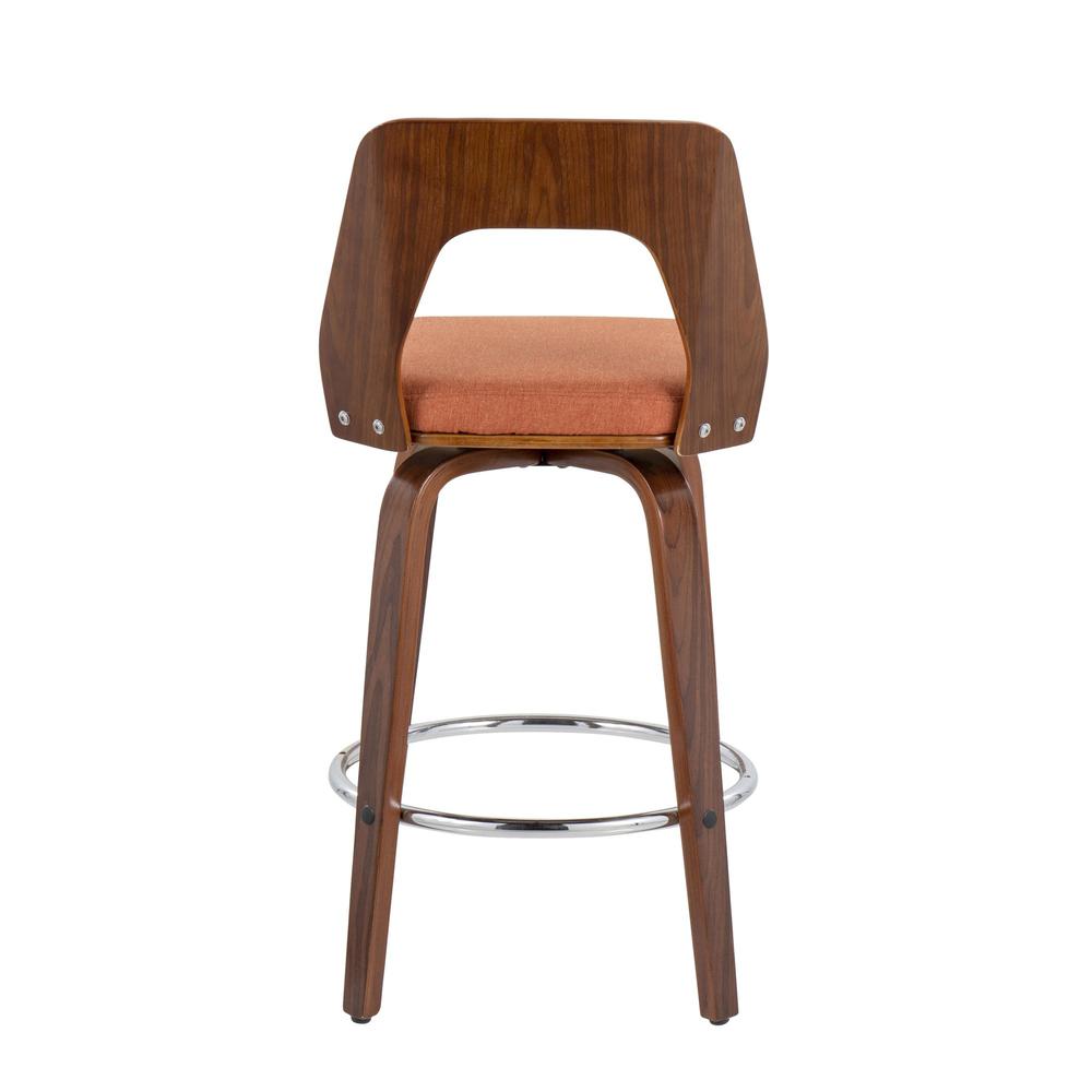 Walnut Wood, Orange Fabric, Chrome Trilogy 24" Counter Stool - Set of 2